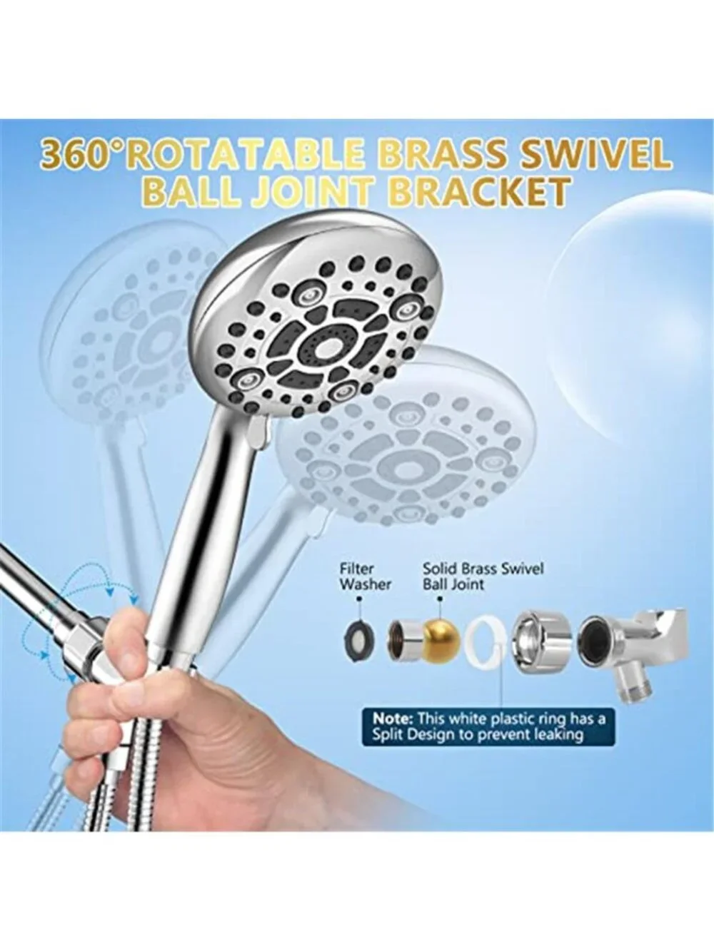 6 Spray Modes High Pressure Handheld Showerhead Set Upgraded 5 Inches